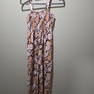 Floral Smocked Jumpsuit with Straps - Pink & Peach